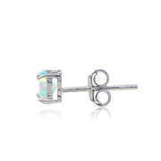 Sterling Silver Created Opal Trillion-Cut Stud Earrings