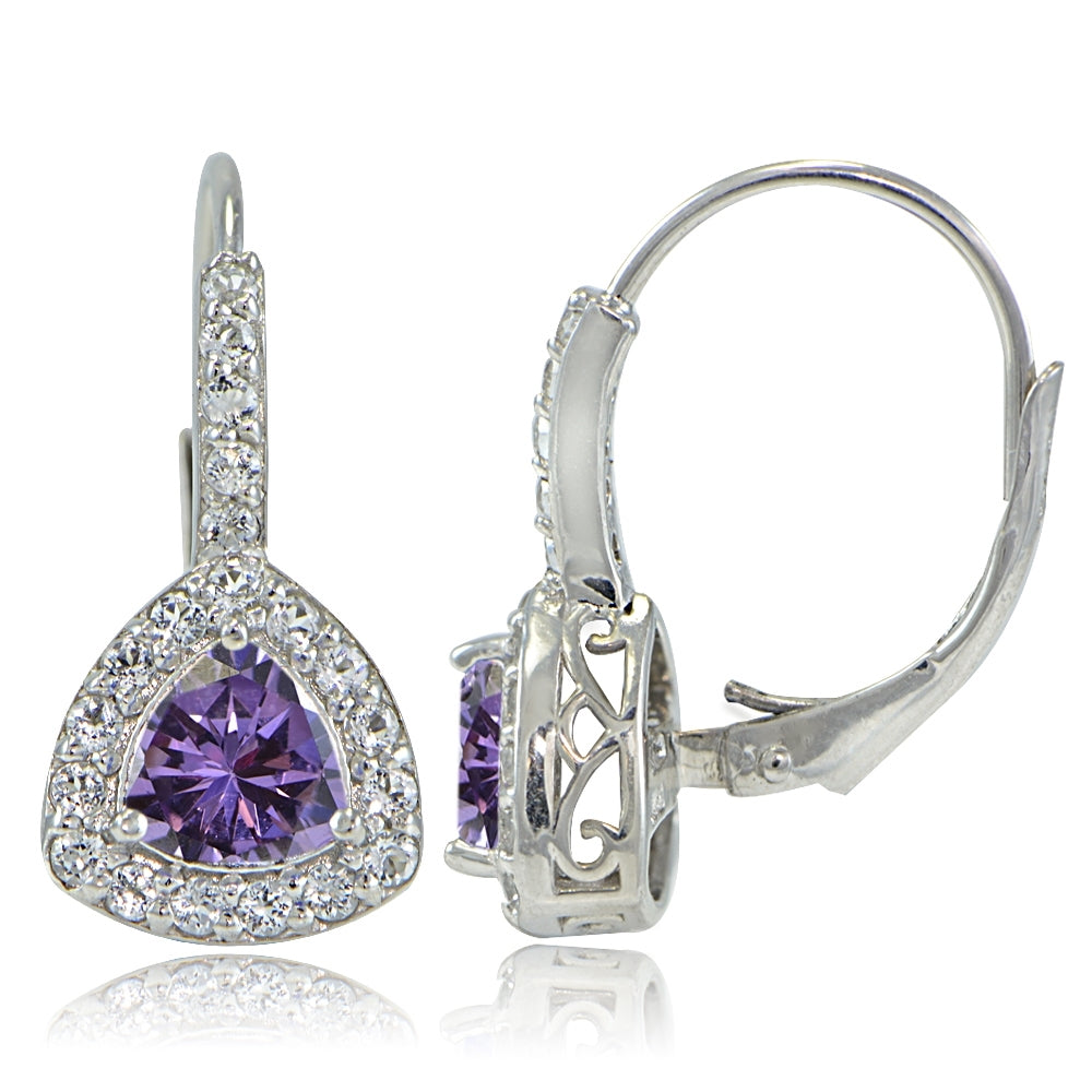 Sterling Silver Amethyst & White Topaz Trillion-Cut Leverback Earrings