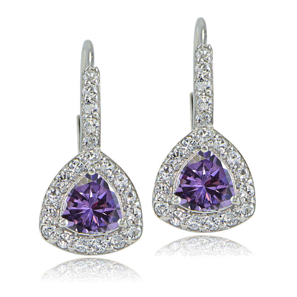Sterling Silver Amethyst & White Topaz Trillion-Cut Leverback Earrings-2