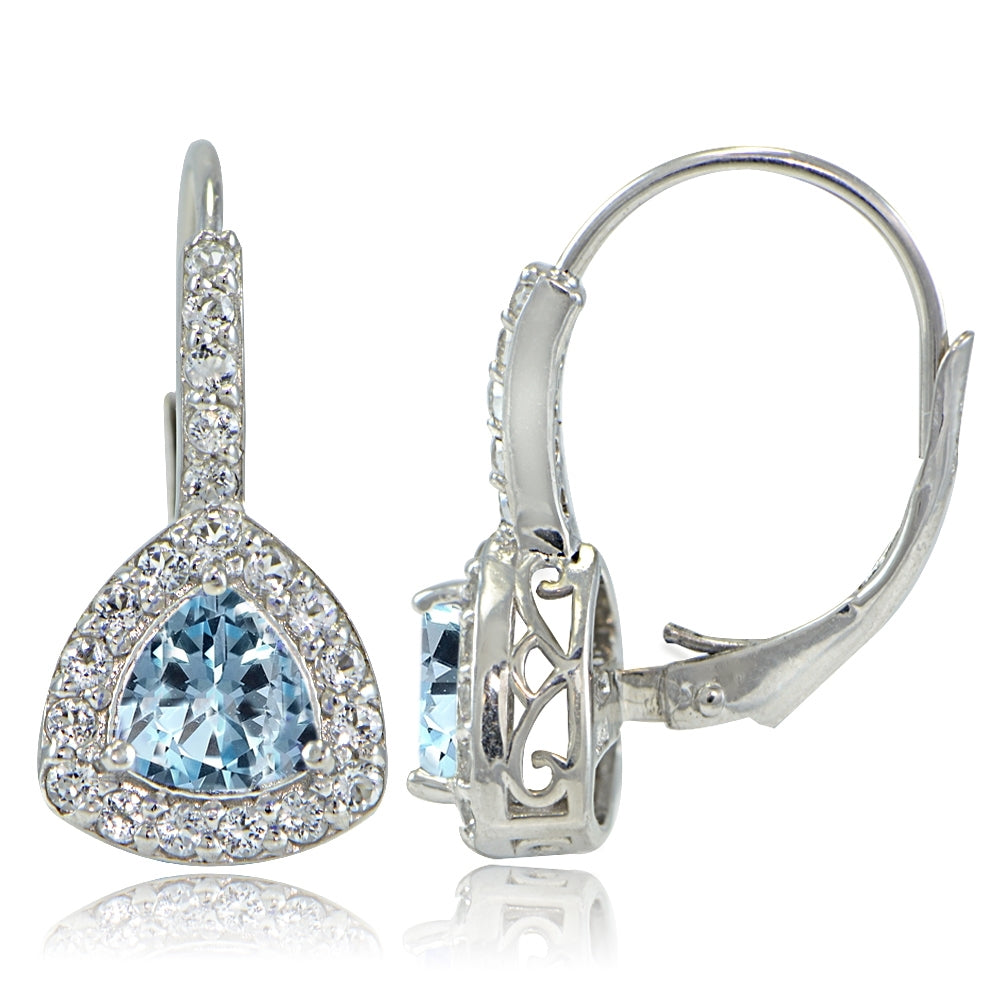 Sterling Silver Blue Topaz & White Topaz Trillion-Cut Leverback Earrings