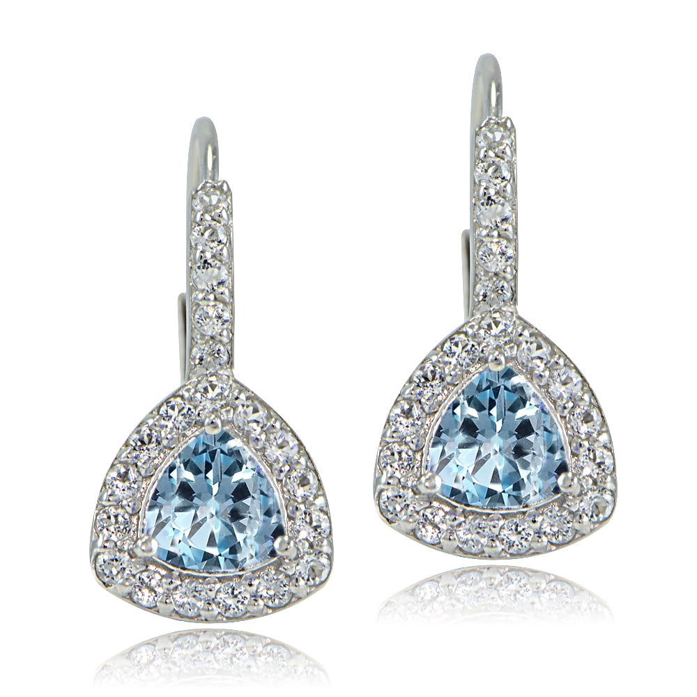 Sterling Silver Blue Topaz & White Topaz Trillion-Cut Leverback Earrings-2