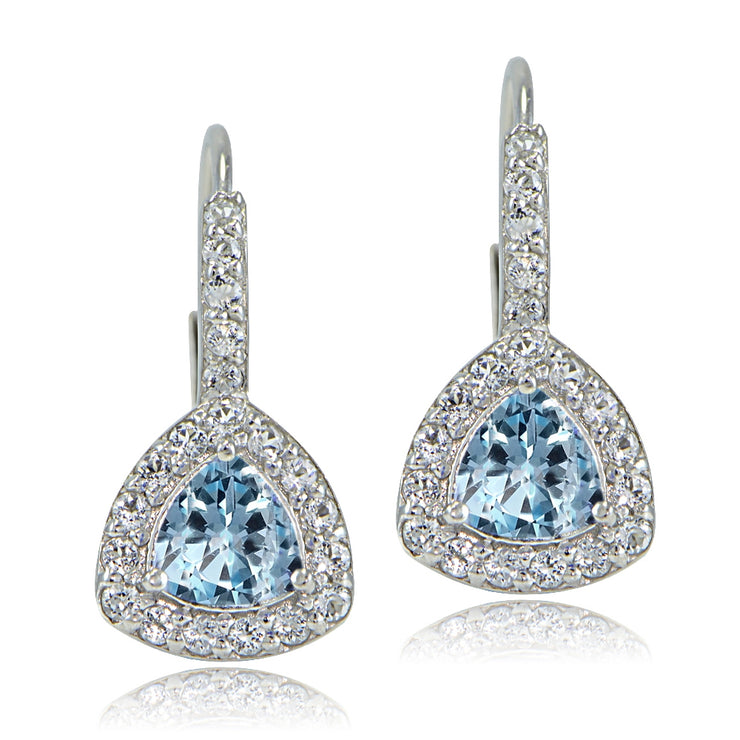 Sterling Silver Blue Topaz & White Topaz Trillion-Cut Leverback Earrings