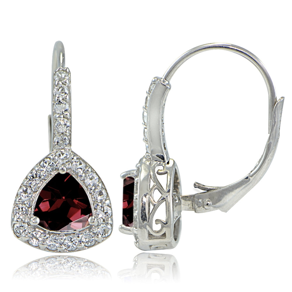 Sterling Silver Garnet & White Topaz Trillion-Cut Leverback Earrings