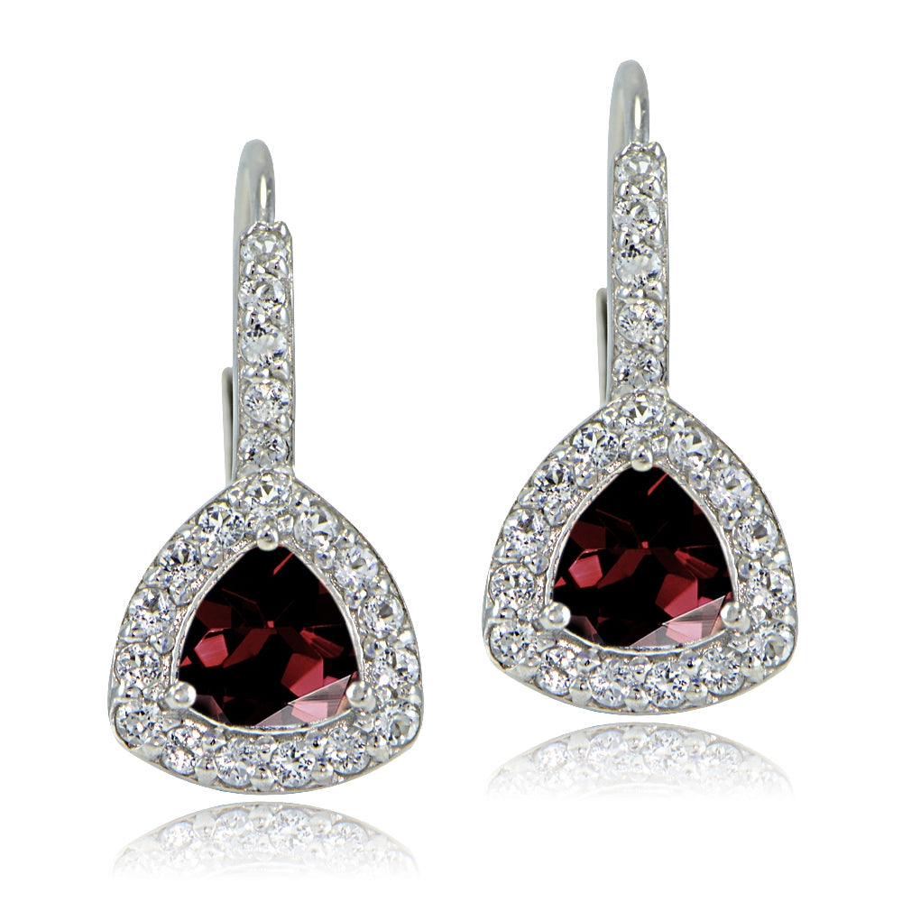 Sterling Silver Garnet & White Topaz Trillion-Cut Leverback Earrings-2