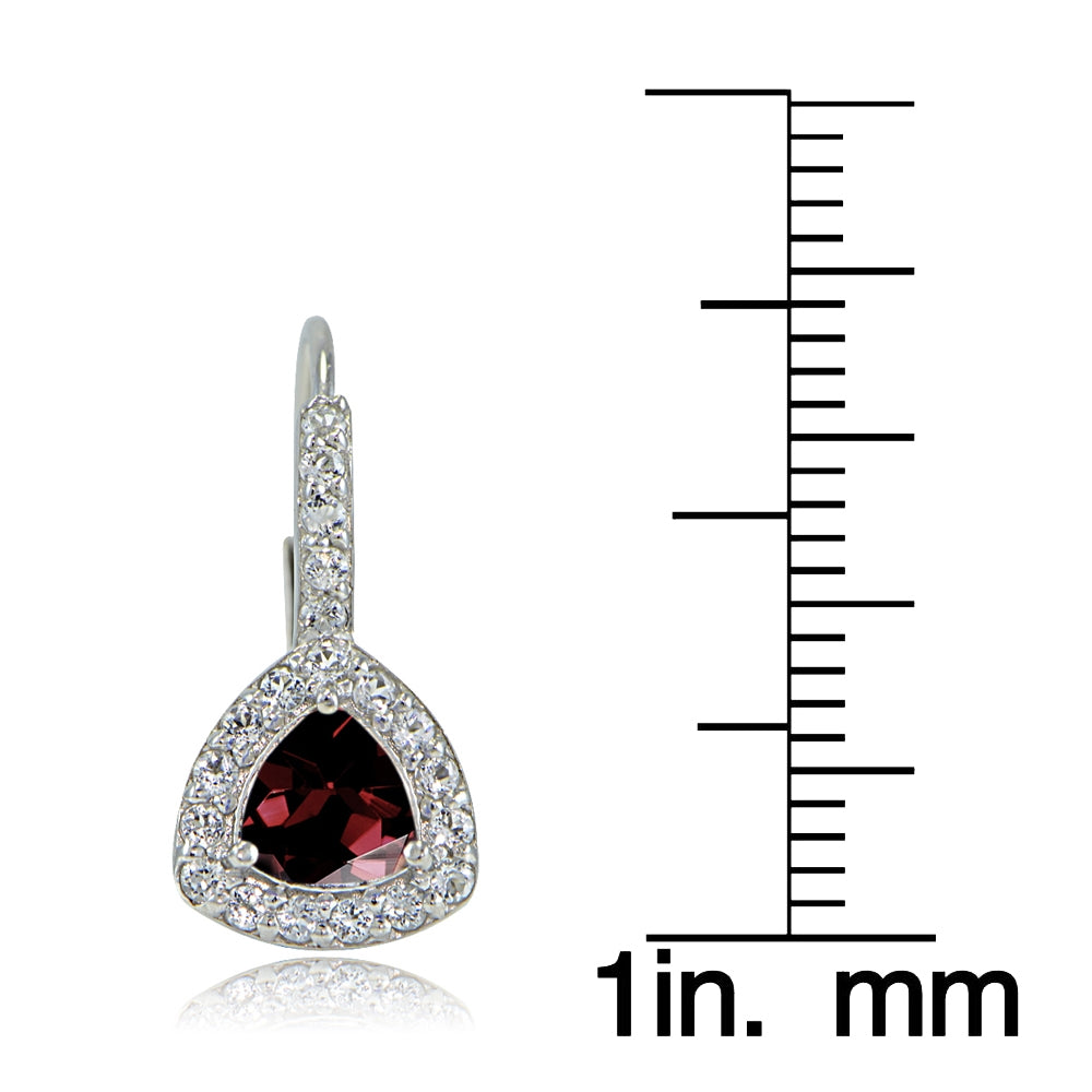 Sterling Silver Garnet & White Topaz Trillion-Cut Leverback Earrings-3