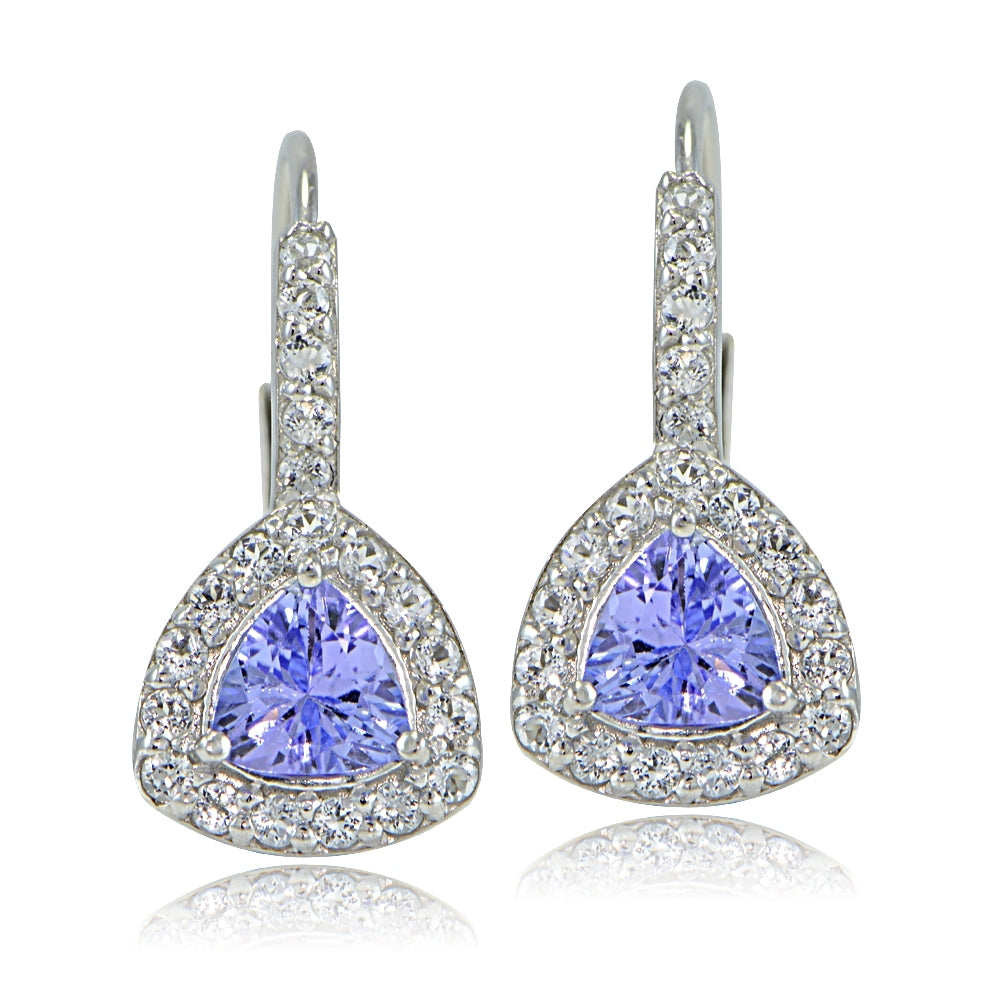 Sterling Silver Tanzanite & White Topaz Trillion-Cut Leverback Earrings