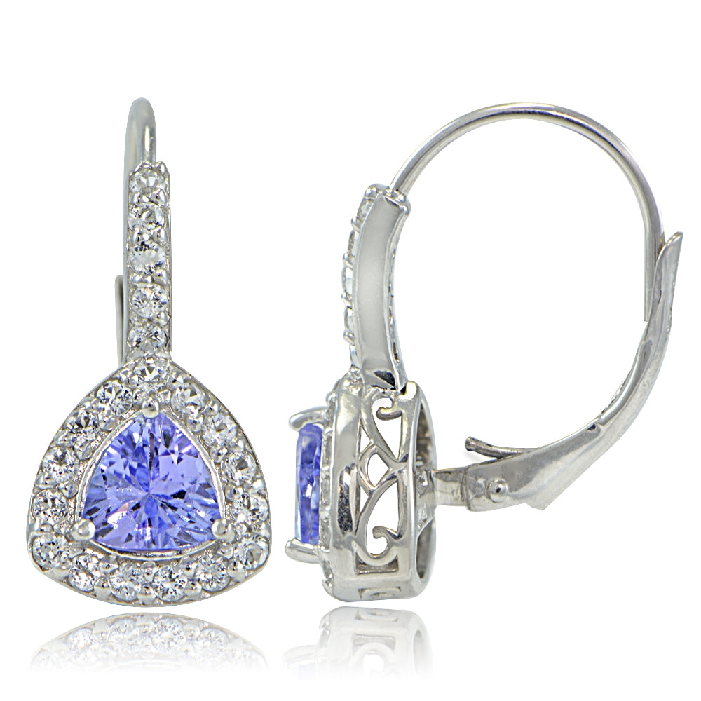 Sterling Silver Tanzanite & White Topaz Trillion-Cut Leverback Earrings-2