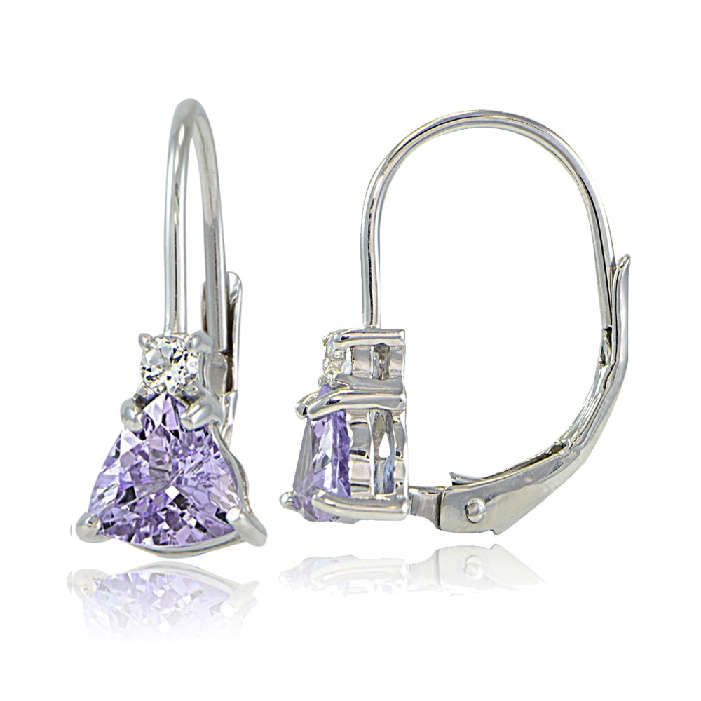 Sterling Silver Amethyst & White Topaz Trillion-Cut Leverback Drop Earrings