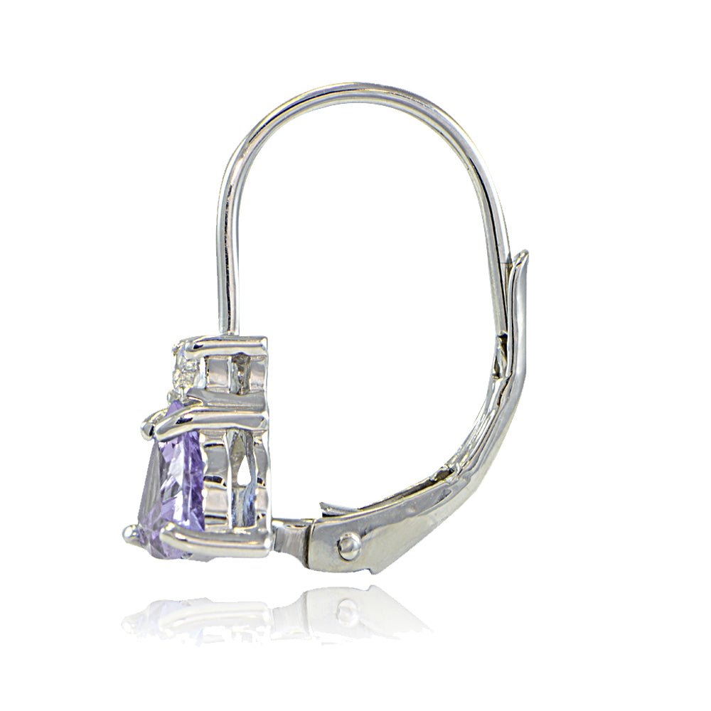 Sterling Silver Amethyst & White Topaz Trillion-Cut Leverback Drop Earrings-2