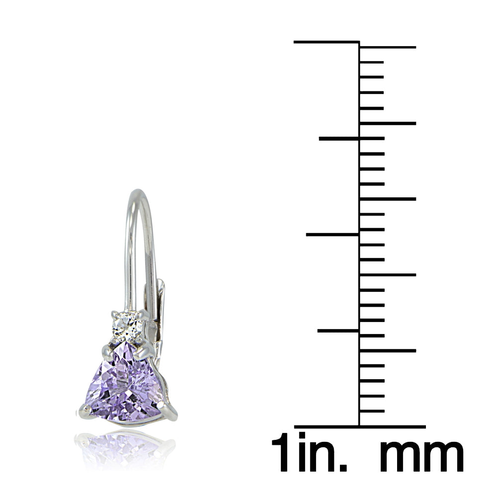 Sterling Silver Amethyst & White Topaz Trillion-Cut Leverback Drop Earrings-3