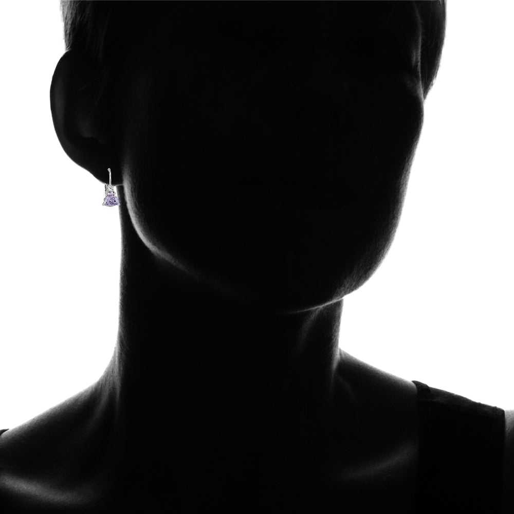 Sterling Silver Amethyst & White Topaz Trillion-Cut Leverback Drop Earrings-4