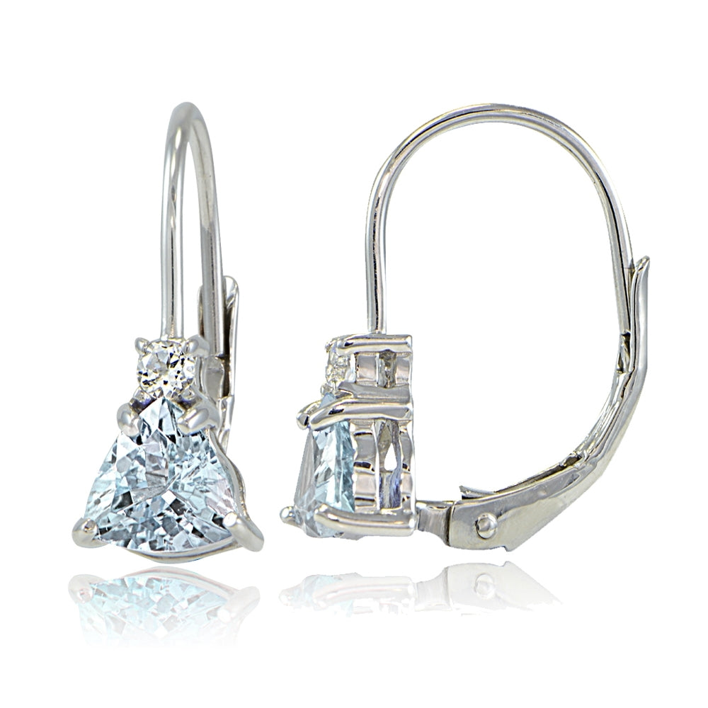 Sterling Silver Blue Topaz & White Topaz Trillion-Cut Leverback Drop Earrings
