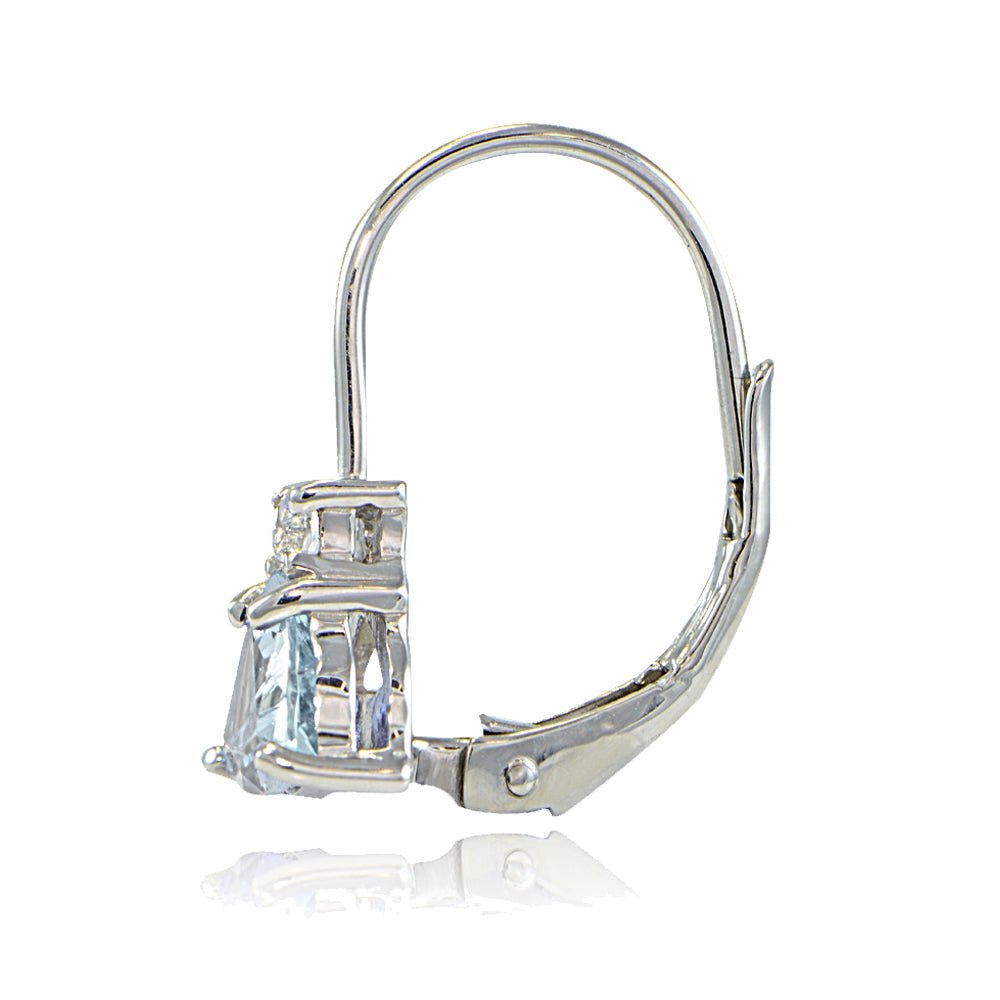 Sterling Silver Blue Topaz & White Topaz Trillion-Cut Leverback Drop Earrings-2