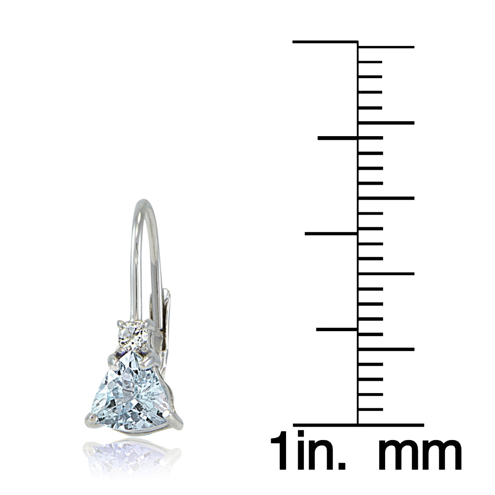 Sterling Silver Blue Topaz & White Topaz Trillion-Cut Leverback Drop Earrings-3