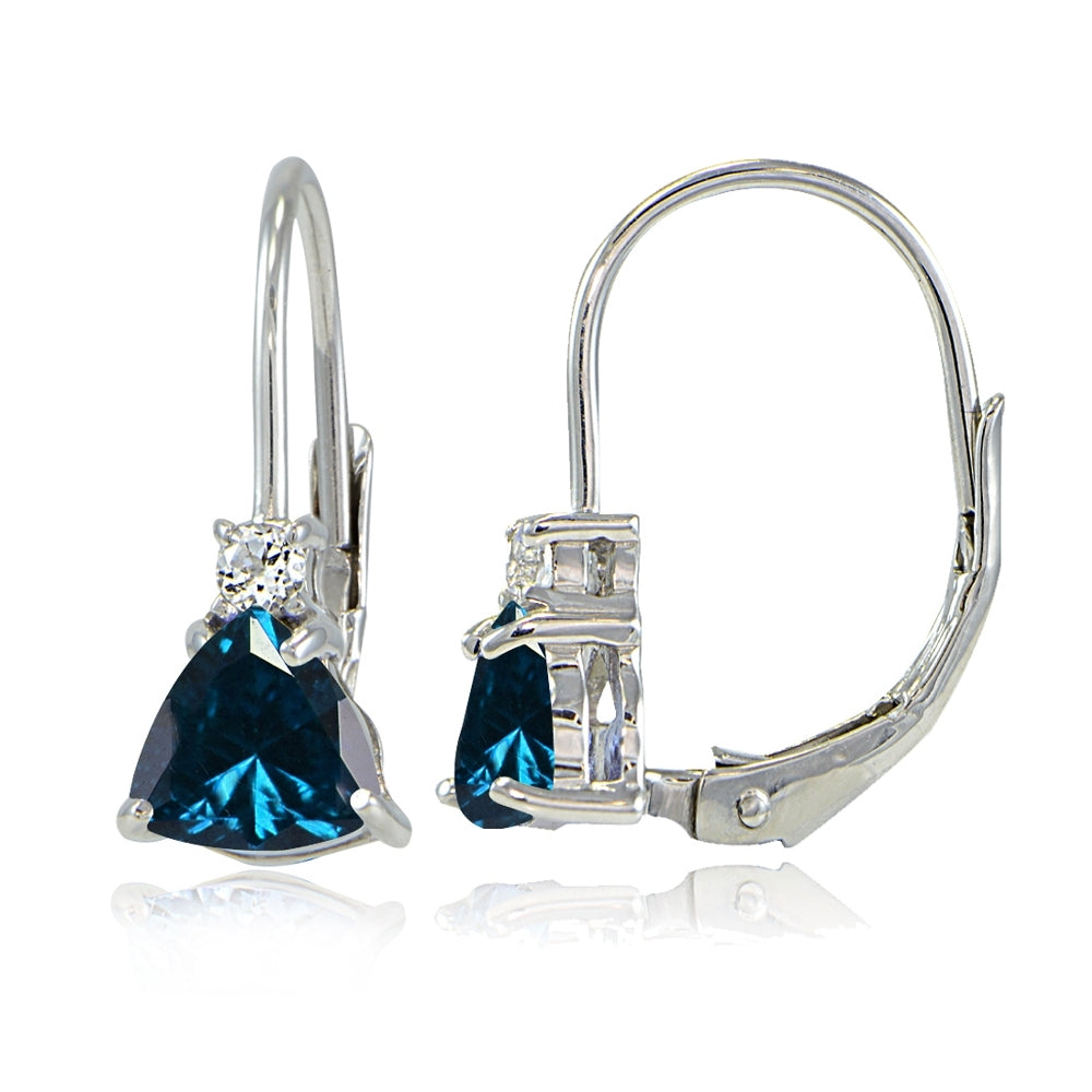 Sterling Silver London Blue Topaz  & White Topaz Trillion-Cut Leverback Drop Earrings