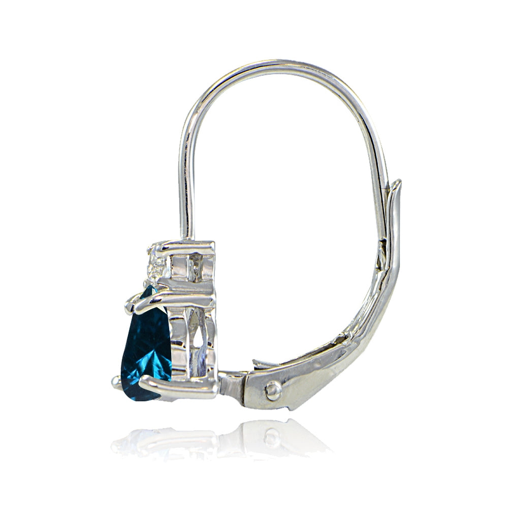 Sterling Silver London Blue Topaz  & White Topaz Trillion-Cut Leverback Drop Earrings-2
