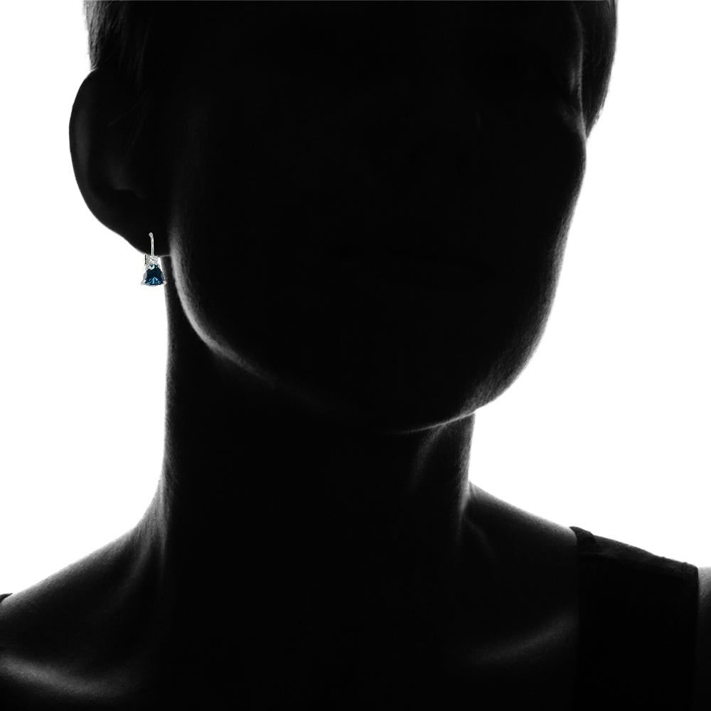 Sterling Silver London Blue Topaz  & White Topaz Trillion-Cut Leverback Drop Earrings-3