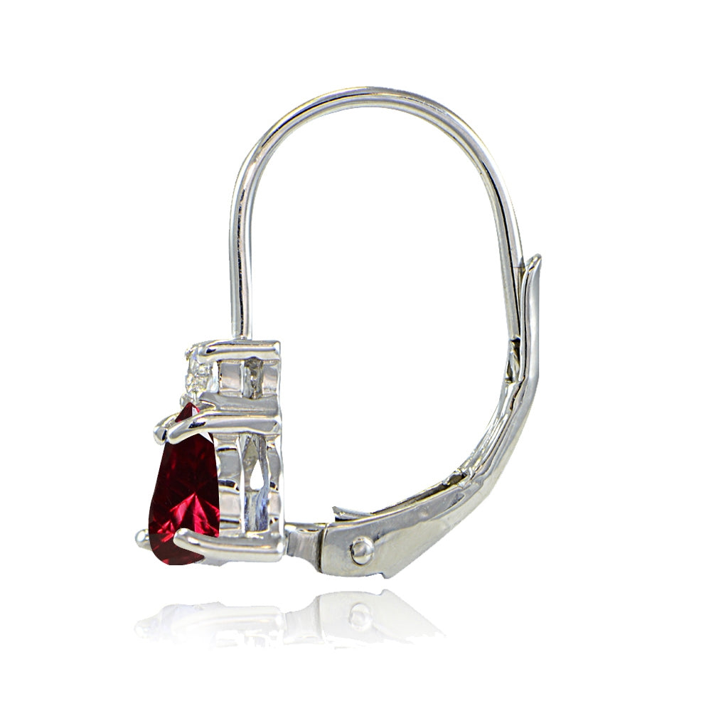 Sterling Silver Created Ruby & White Topaz Trillion-Cut Leverback Drop Earrings-2
