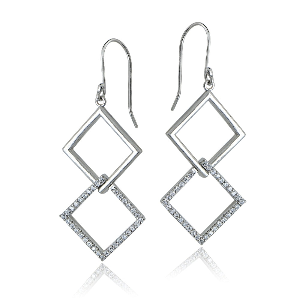 Sterling Silver Cubic Zirconia Geometric Dangle Earrings