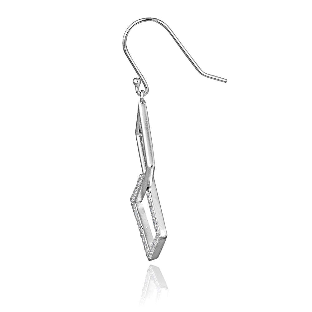 Sterling Silver Cubic Zirconia Geometric Dangle Earrings-2