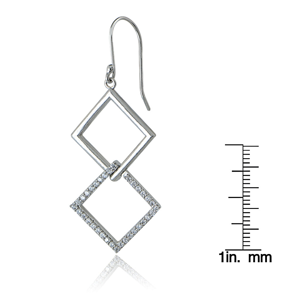 Sterling Silver Cubic Zirconia Geometric Dangle Earrings-3