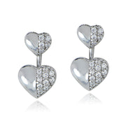 Sterling Silver Cubic Zirconia Front-Back Heart Earrings