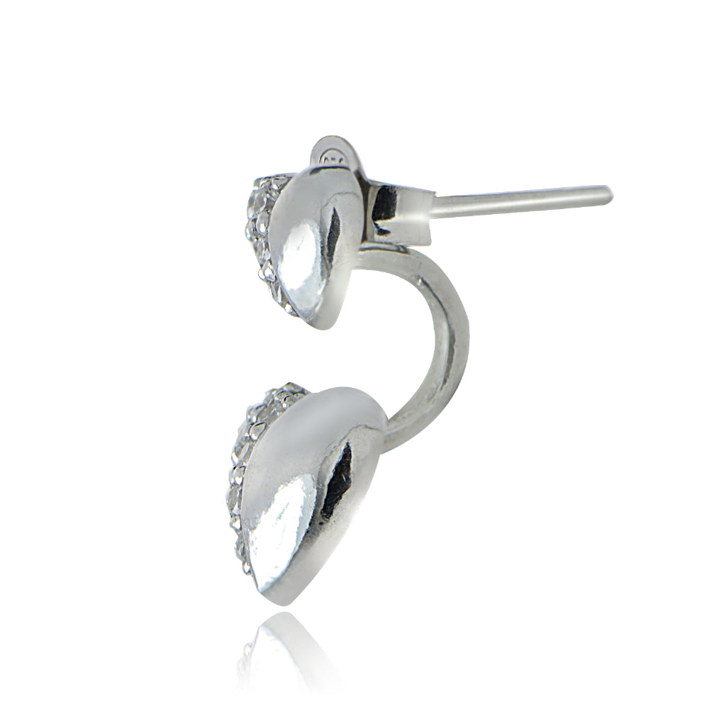 Sterling Silver Cubic Zirconia Front-Back Heart Earrings-2