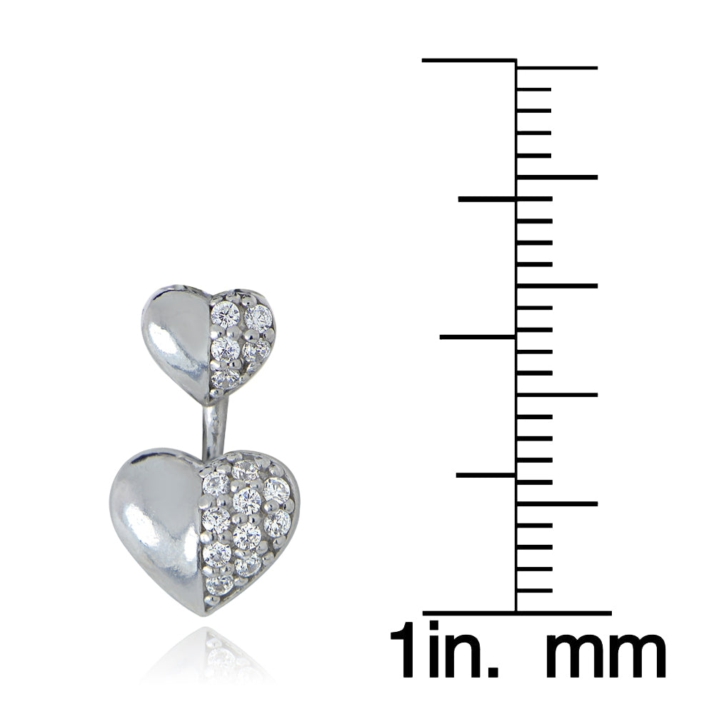 Sterling Silver Cubic Zirconia Front-Back Heart Earrings-3