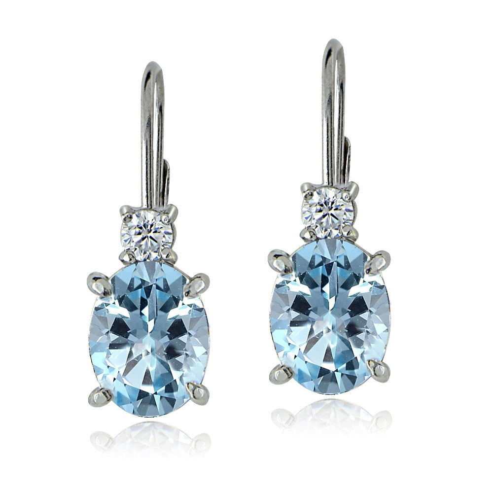Sterling Silver White Topaz and Blue Topaz Leverback Earrings