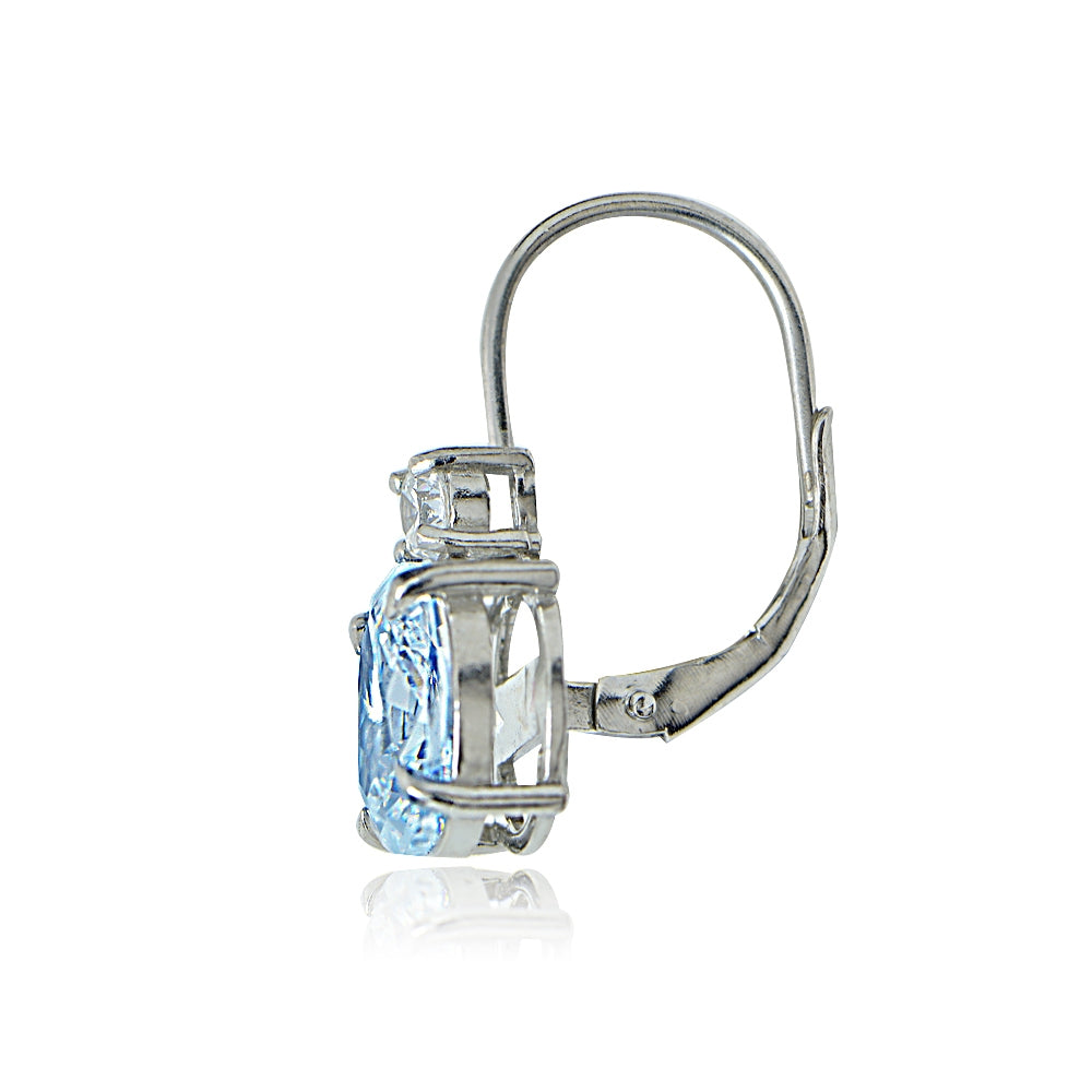 Sterling Silver White Topaz and Blue Topaz Leverback Earrings-2