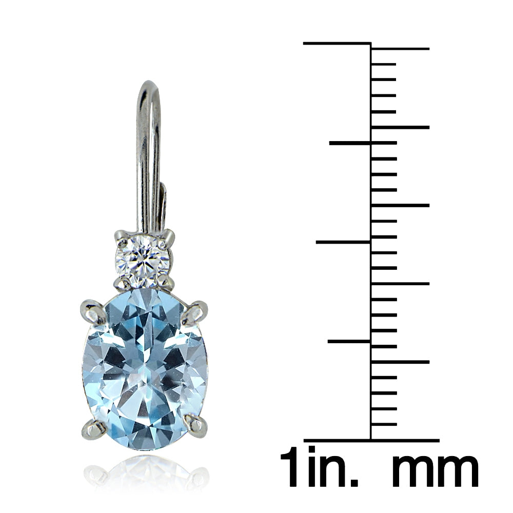 Sterling Silver White Topaz and Blue Topaz Leverback Earrings-3