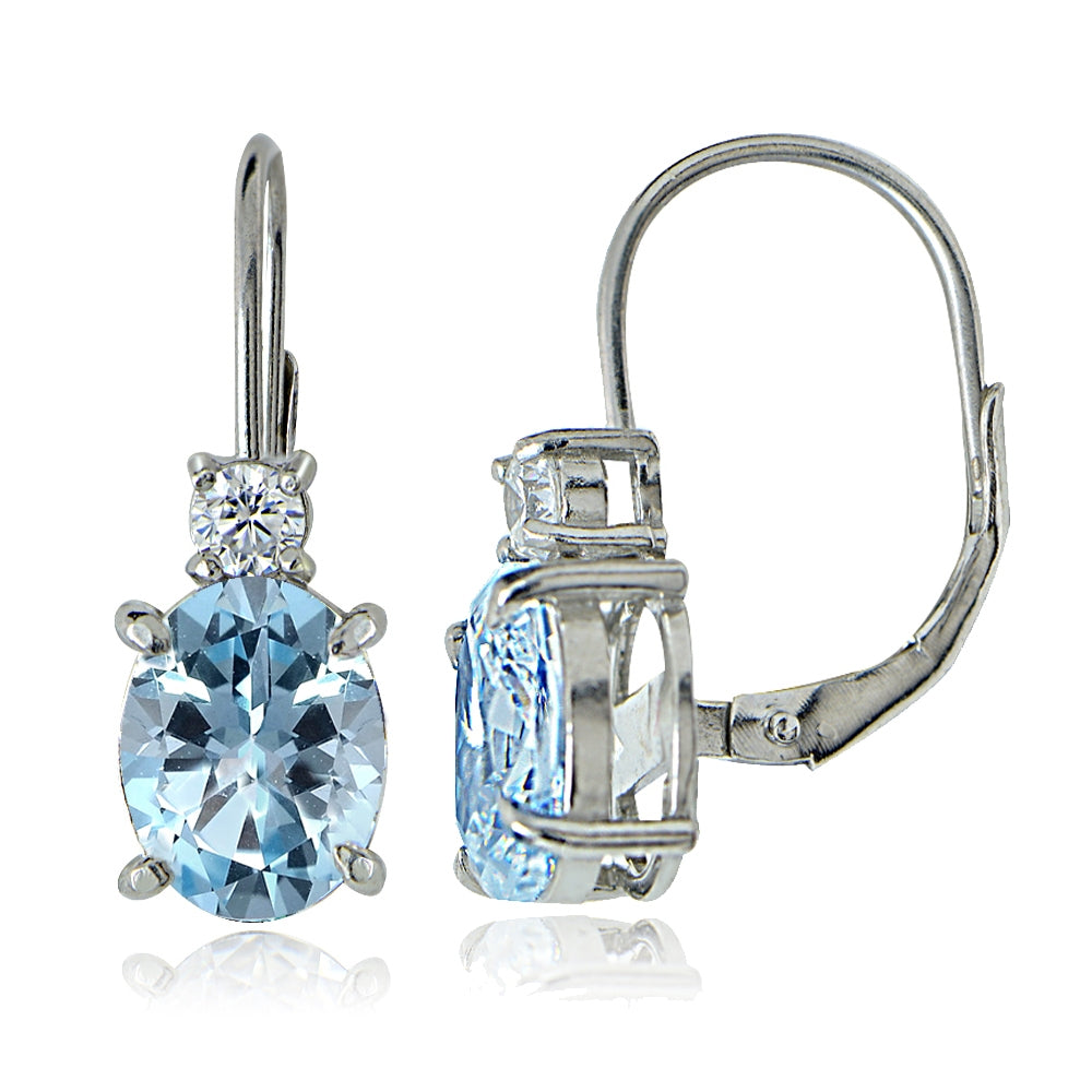 Sterling Silver White Topaz and Blue Topaz Leverback Earrings-4