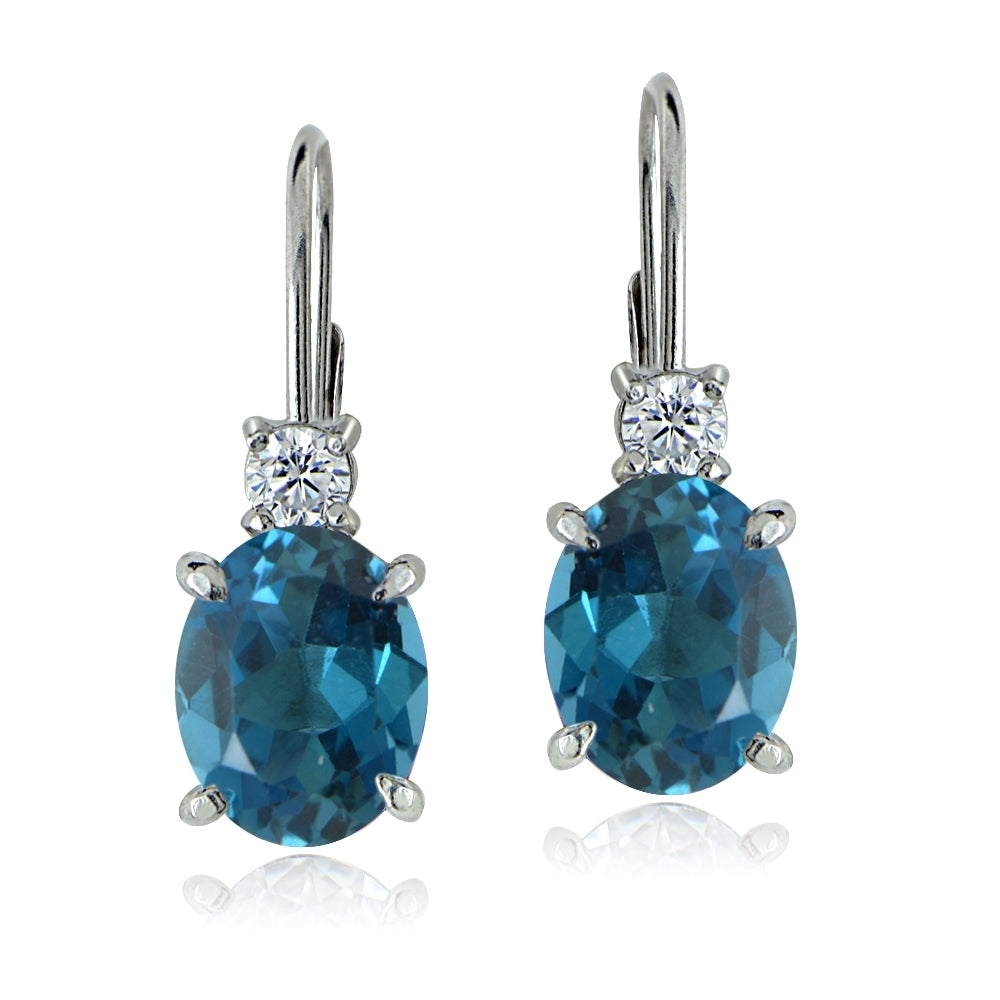 Sterling Silver White Topaz and London Blue Topaz Leverback Earrings