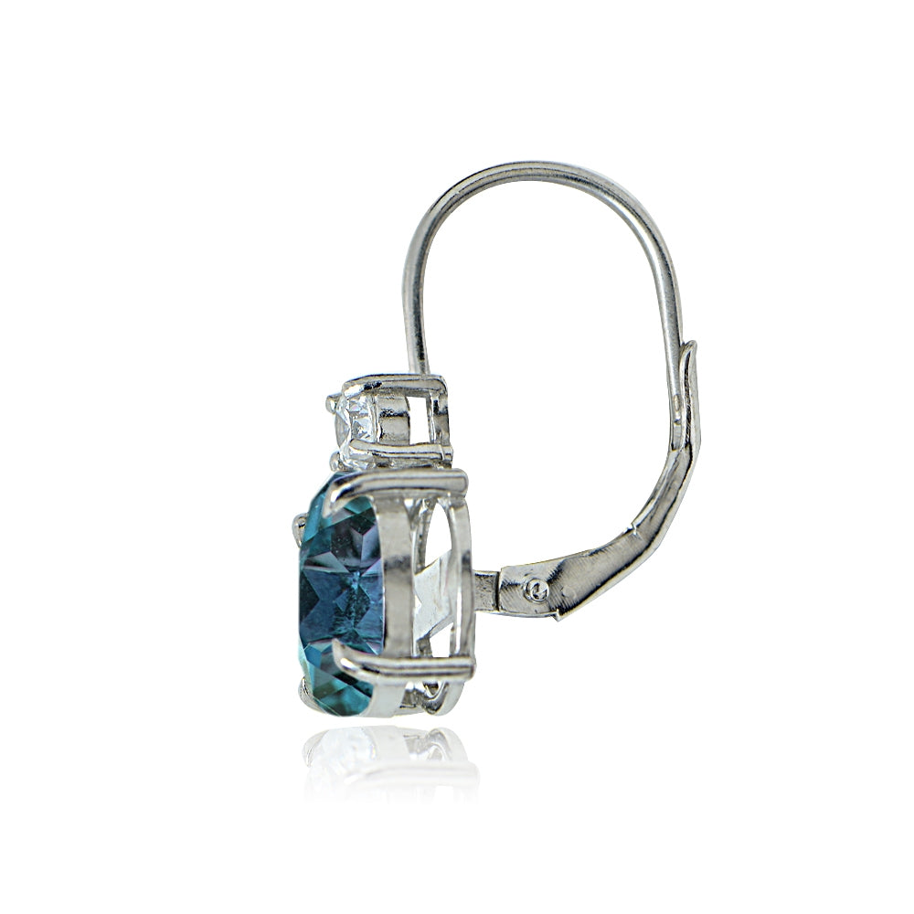 Sterling Silver White Topaz and London Blue Topaz Leverback Earrings-2
