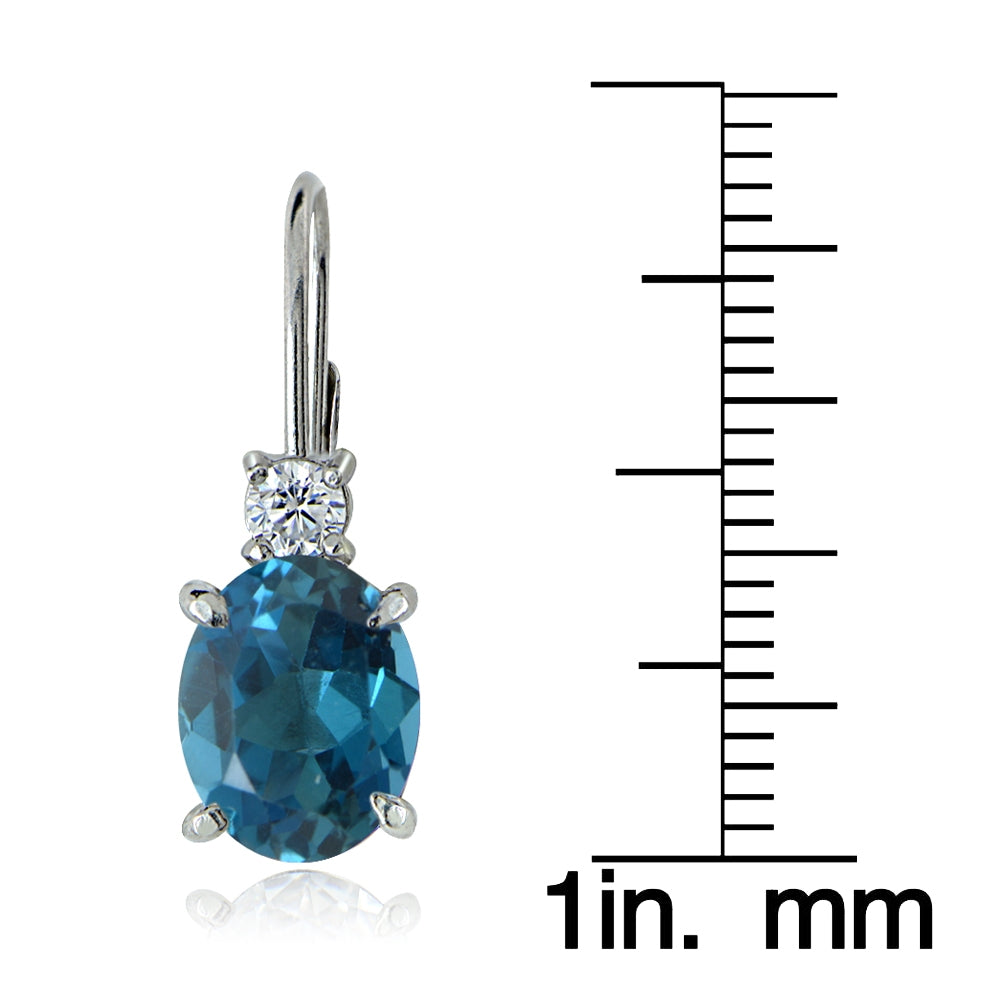Sterling Silver White Topaz and London Blue Topaz Leverback Earrings-3