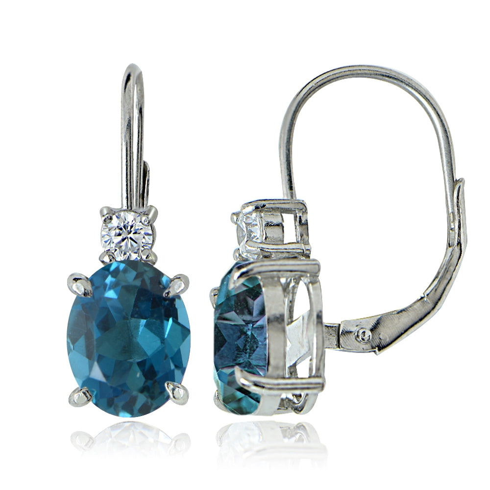 Sterling Silver White Topaz and London Blue Topaz Leverback Earrings-4