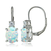 Sterling Silver White Topaz and Created Opal Leverback Earrings