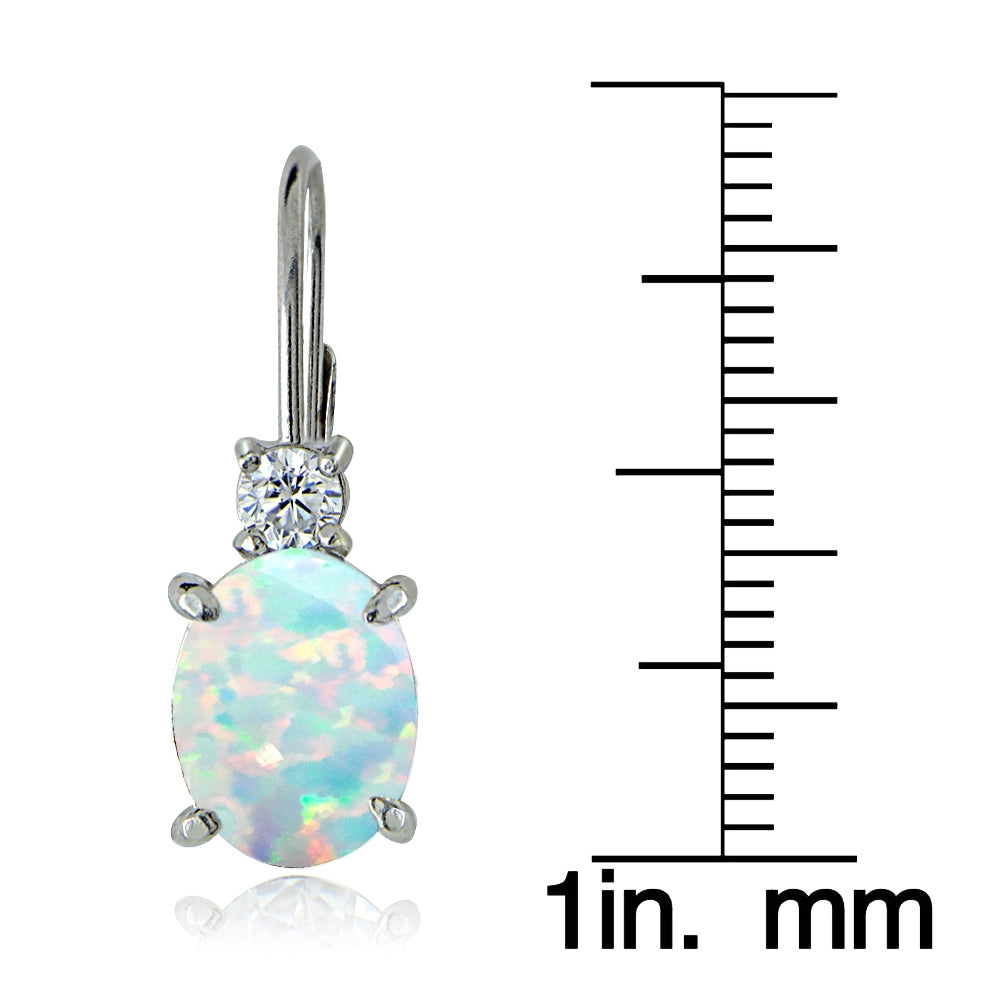 Sterling Silver White Topaz and Created Opal Leverback Earrings-3