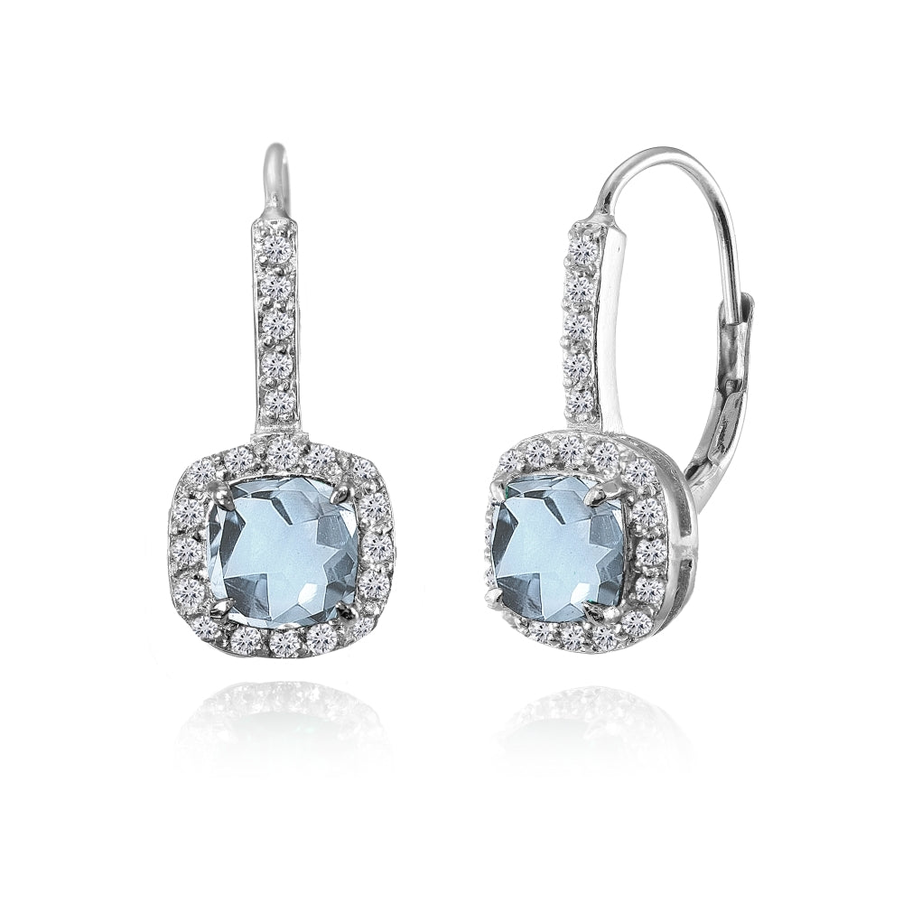 Sterling Silver Blue Topaz & White Topaz Cushion-cut Leverback Earrings
