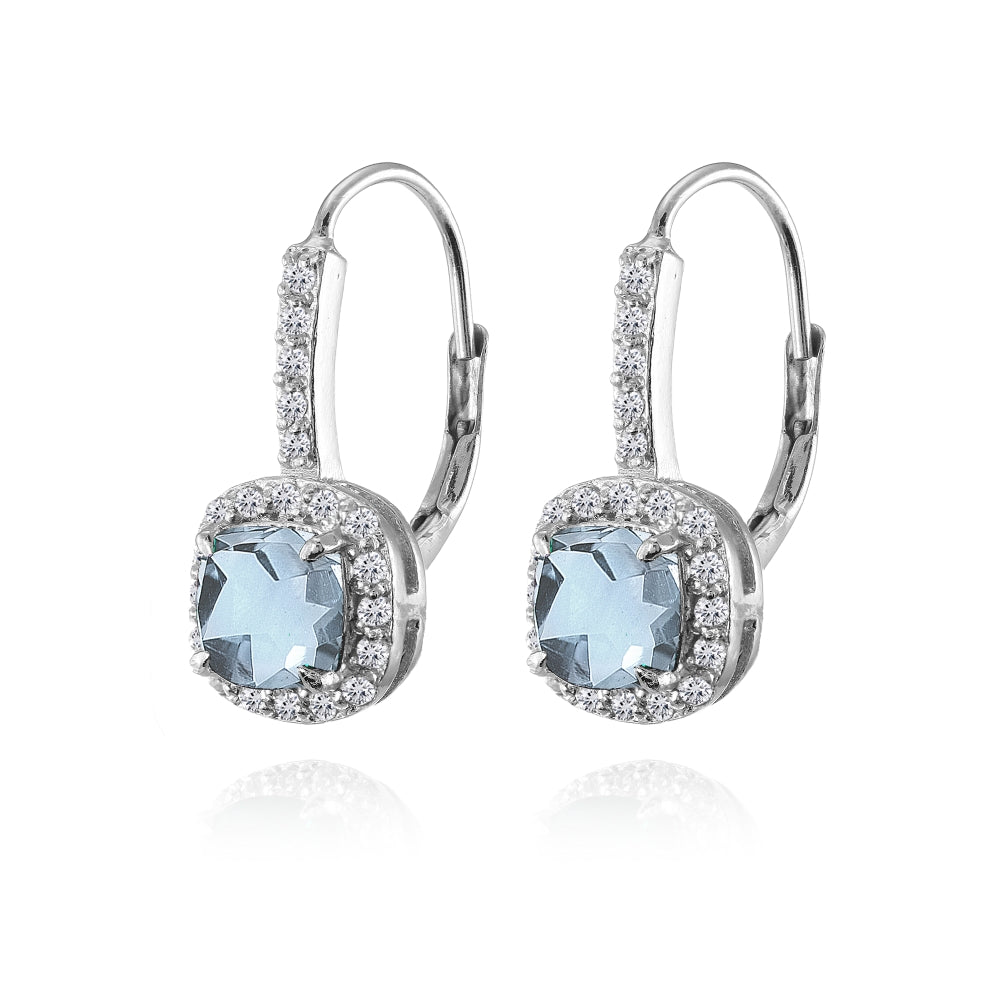Sterling Silver Blue Topaz & White Topaz Cushion-cut Leverback Earrings-3