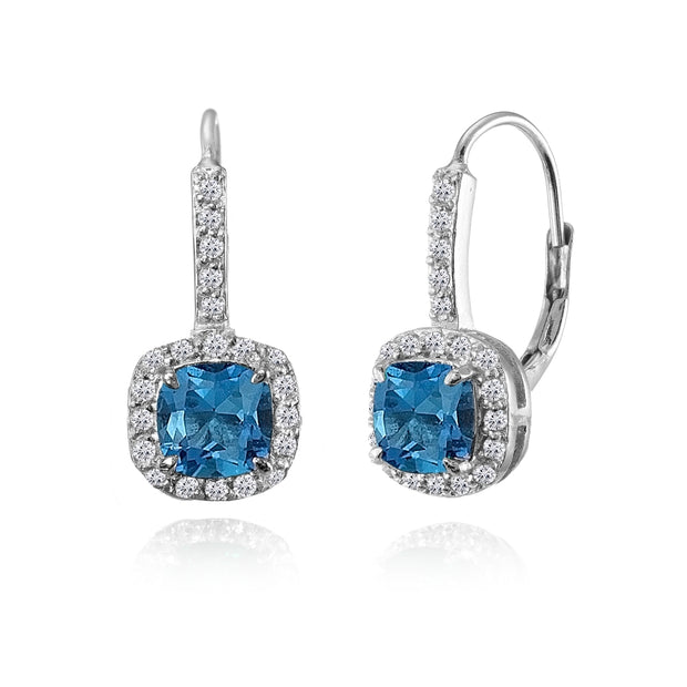 Sterling Silver London Blue & White Topaz Cushion-cut Leverback Earrings