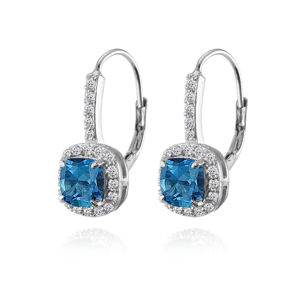 Sterling Silver London Blue & White Topaz Cushion-cut Leverback Earrings-3