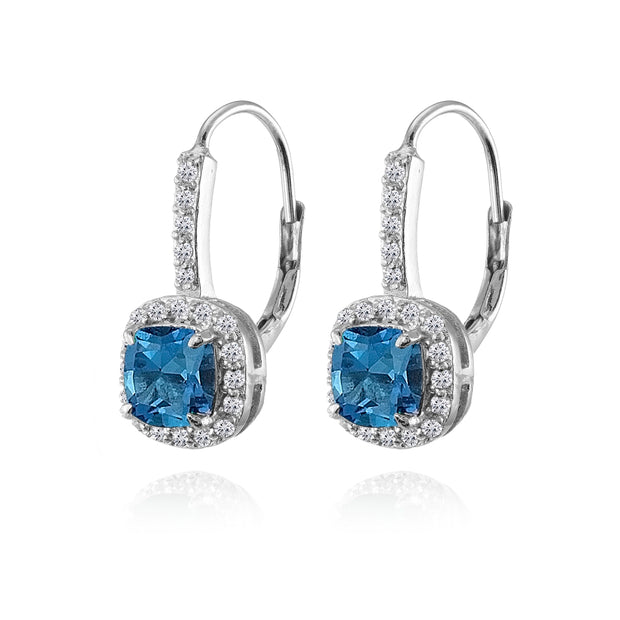 Sterling Silver London Blue & White Topaz Cushion-cut Leverback Earrings