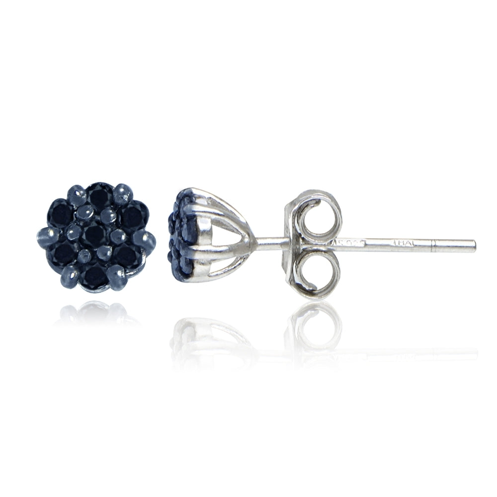 Sterling Silver 1/6ct tdw Blue Diamond Flower Stud Earrings