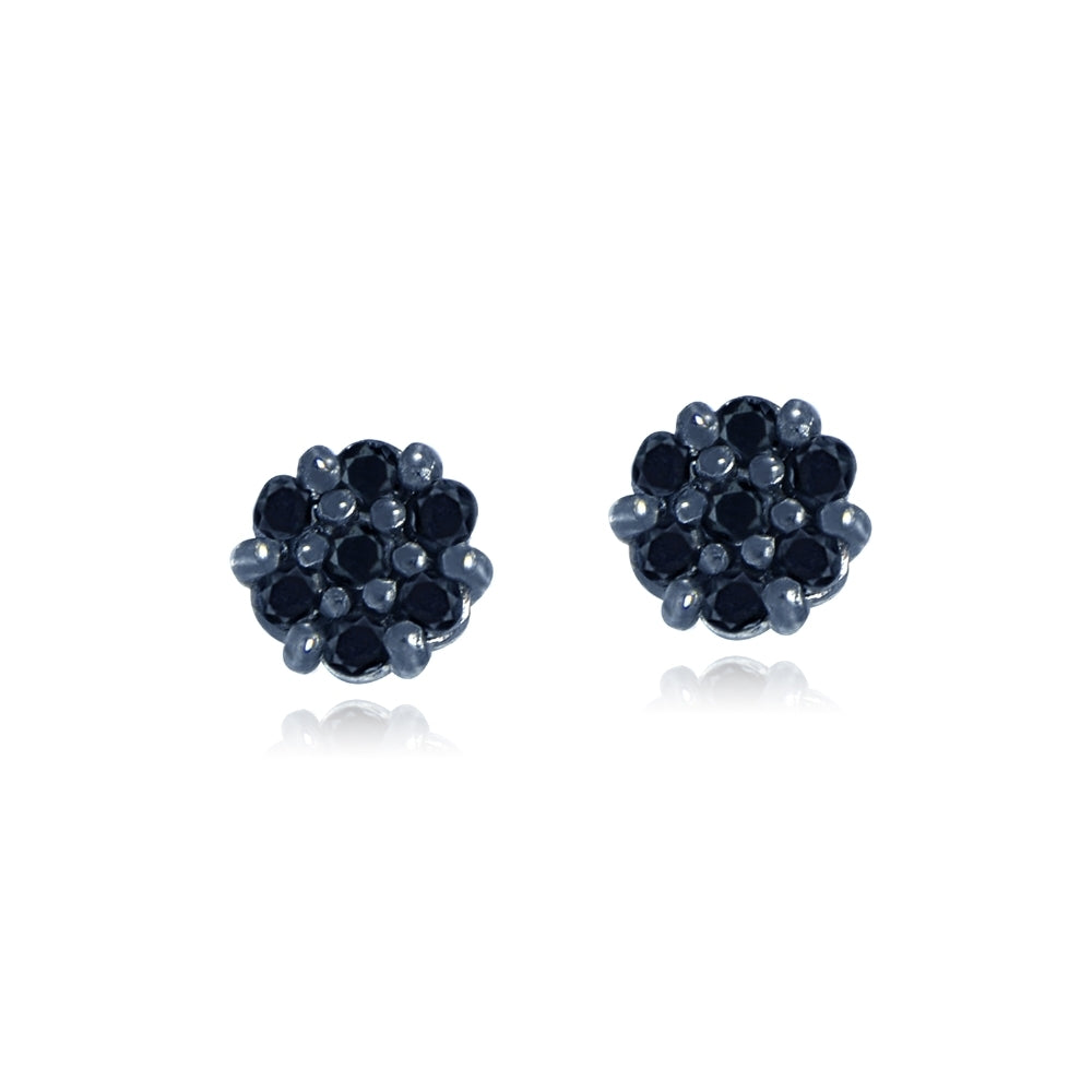 Sterling Silver 1/6ct tdw Blue Diamond Flower Stud Earrings-2