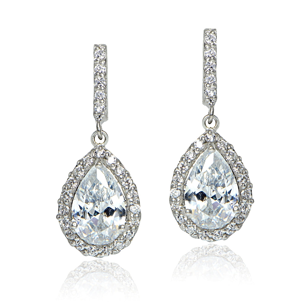 Sterling Silver Cubic Zirconia Teardrop Dangle Earrings