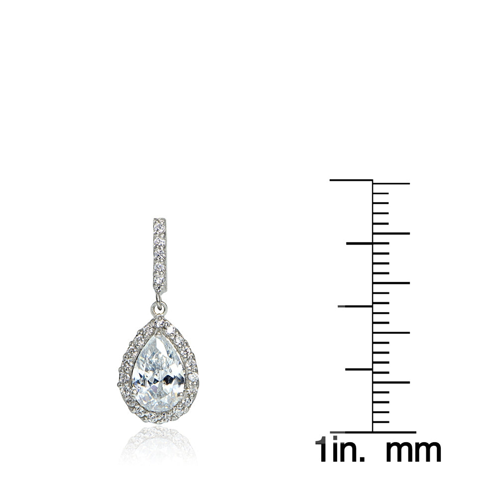 Sterling Silver Cubic Zirconia Teardrop Dangle Earrings-3