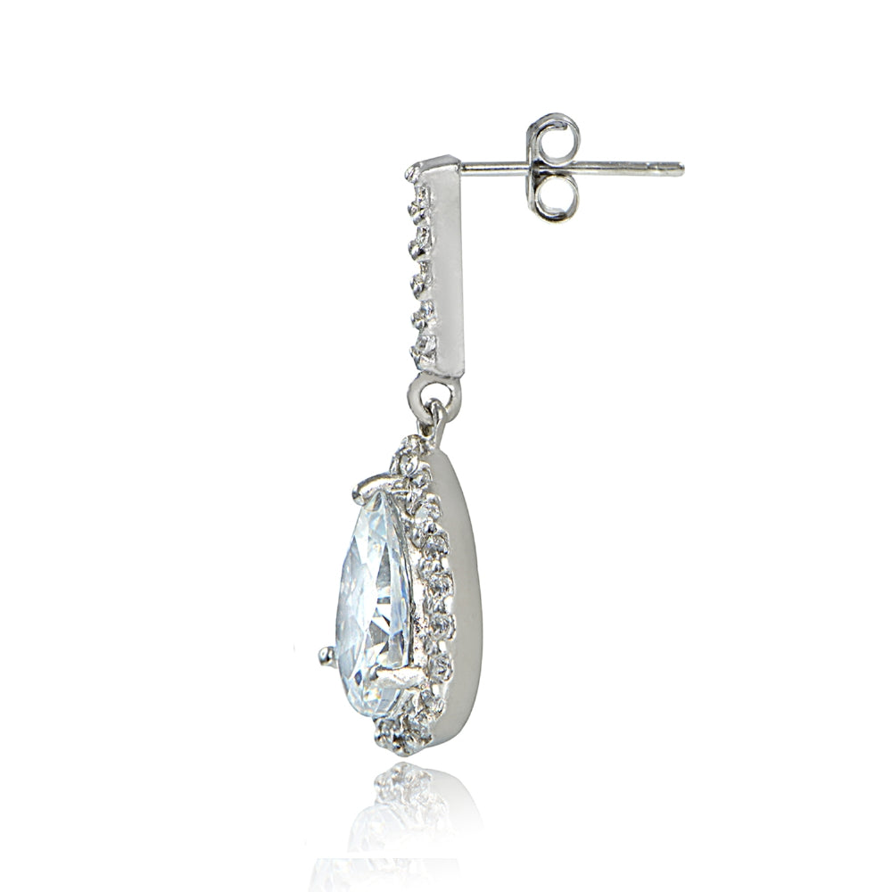 Sterling Silver Cubic Zirconia Teardrop Dangle Earrings-4