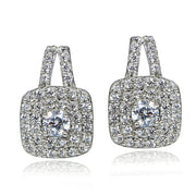 Sterling Silver Cubic Zirconia Square Leverback Earrings