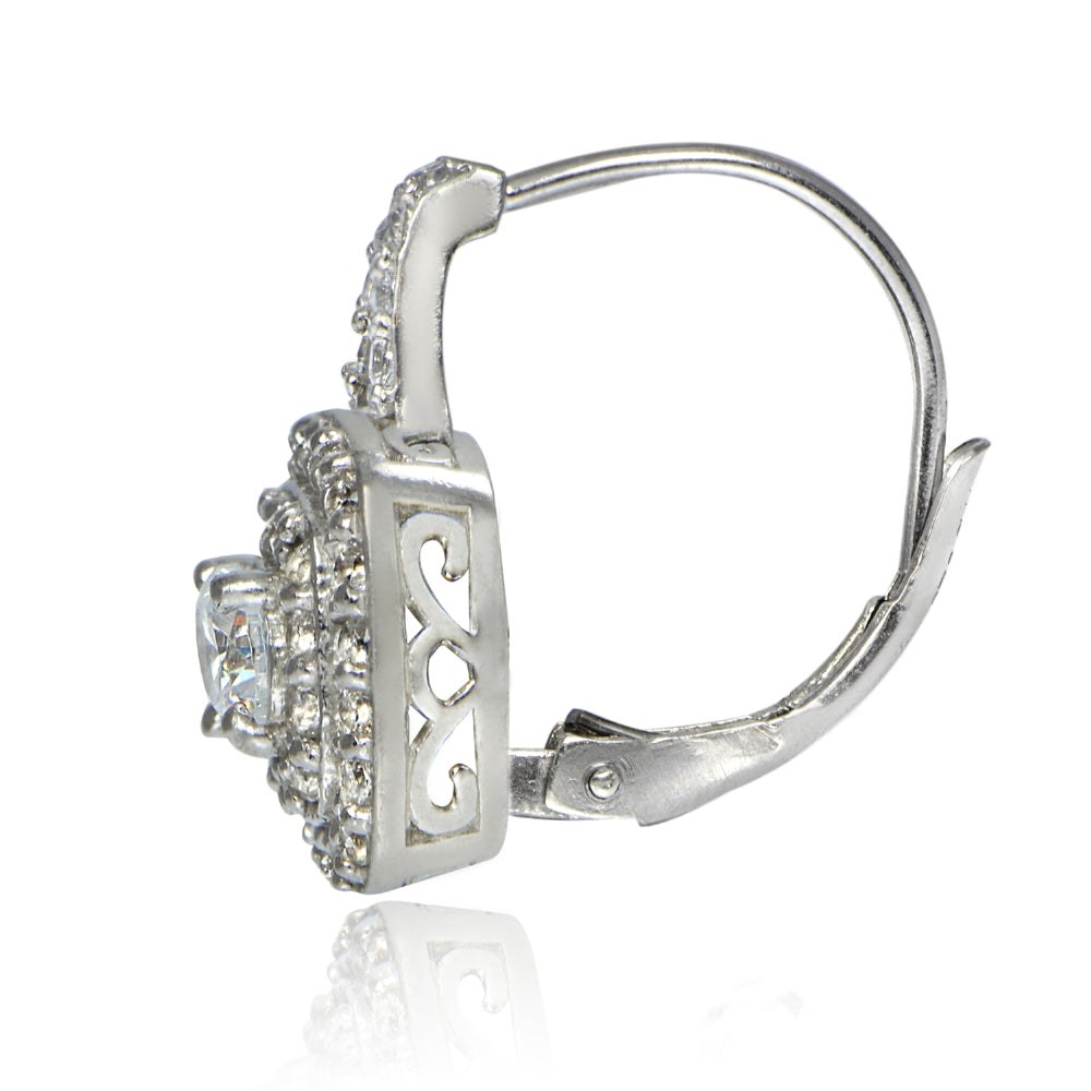 Sterling Silver Cubic Zirconia Square Leverback Earrings-2